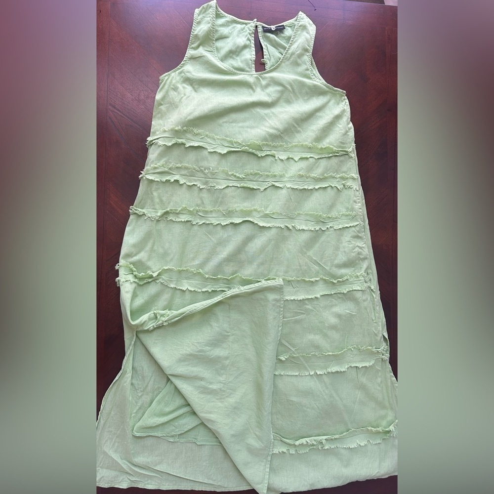ASHLEY STEWART Green Sleeveless Layered Dress LINEN.It doesn't have a size tag - Picture 10 of 10